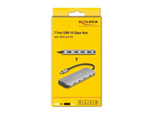 DeLock 7 Port USB 10 Gbps Hub and 4K HDMI output with USB Type-C connection and PD 3.0 90 Watt
