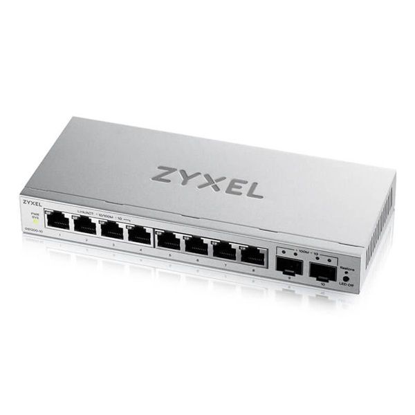 ZYXEL Switch 8x1000Mbps + 2xSFP Fémházas Asztali, Web menedzselés, GS1200-10V3-EU0101F