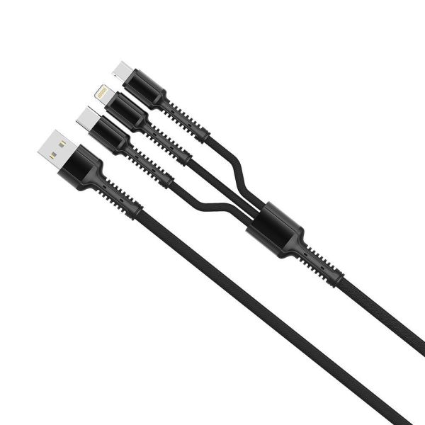 ColorWay Cable 3in1 (Lightning+MicroUSB+Type-C) 4.0A (20W) 1,2m Grey
