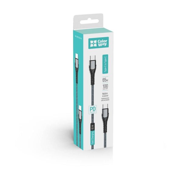 ColorWay Type-C to Type-C (PD Fast Charging 65W) 3.0A 1m Gray