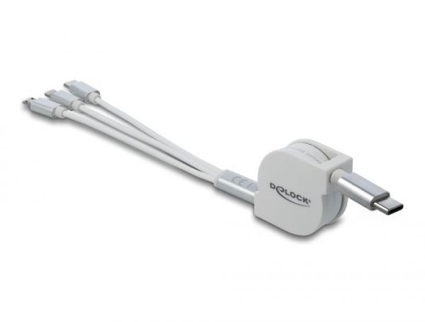 DeLock USB Type-C 3 in 1 Retractable Charging Cable for Lightning/Micro USB/USB Type-C White