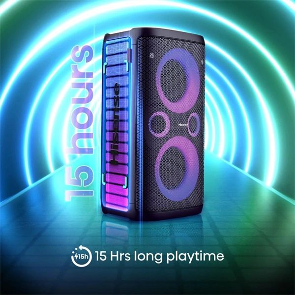 HISENSE Party Storm 1 Bluetooth Party Hangszóró 2 db mikrofonnal, 2.0CH, 300W, Fekete