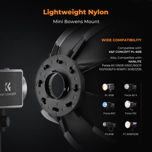 K&F Concept 40cm átmérőjű, octagonal softbox, gyorscsatlakozás, méhsejt rács, Mini Bowens csatlak.