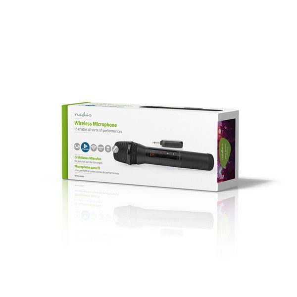 NEDIS MPWL200BK vezeték nélküli akkumulátoros mikrofon, 20 csatorna, 10 órás üzemidő, 6,35 jack csatlakozó, 14dBm, 95dB