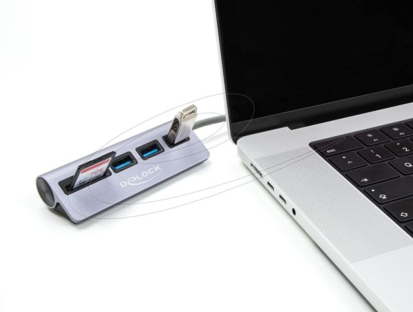 DeLock 3 Port USB 5 Gbps Hub including SD and Micro SD Card Reader with USB Type-C connector Silver