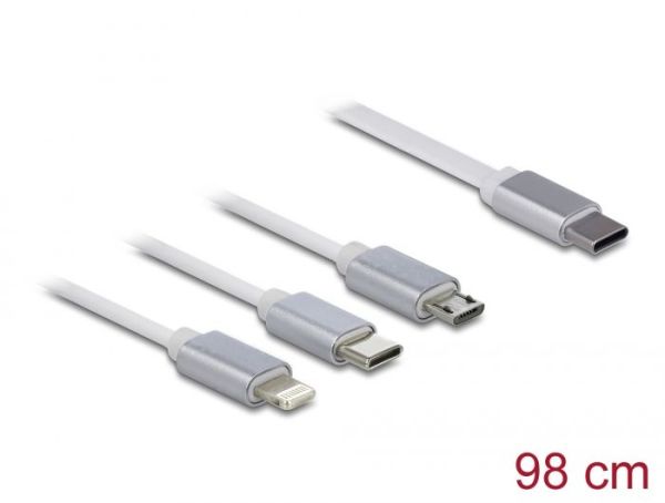 DeLock USB Type-C 3 in 1 Retractable Charging Cable for Lightning/Micro USB/USB Type-C White