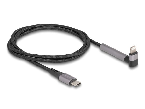 DeLock Data and Charging Cable USB Type-C to Lightning for iPhone, iPad, iPod angled with stand function 1,5m MFi Black