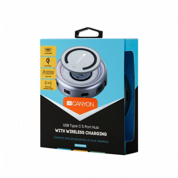 Canyon DS-7 USB Type-C Multiport Hub With Wireless Charger