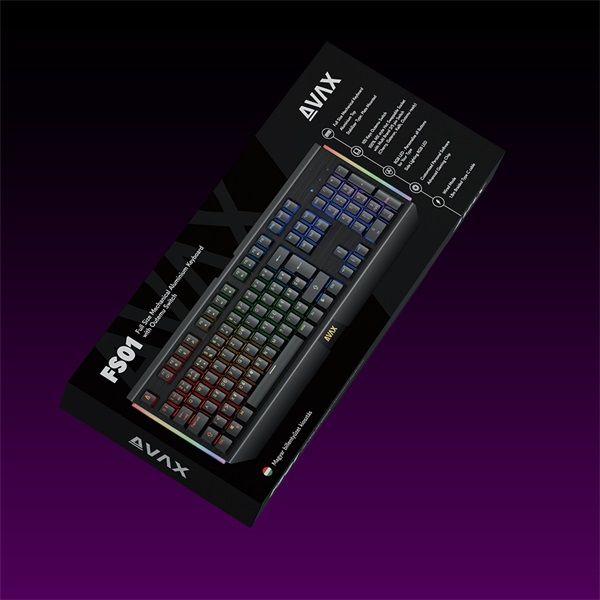 AVAX Vezetékes Billentyűzet FS01 USB, Fekete, Mechanikus, Brown Switch, HUN