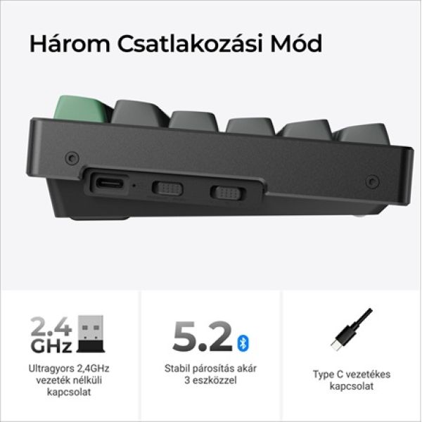 Keychron K8 Ultra 8K Bluetooth / vezeték nélküli magyar Apex Red mechanikus billentyűzet fekete