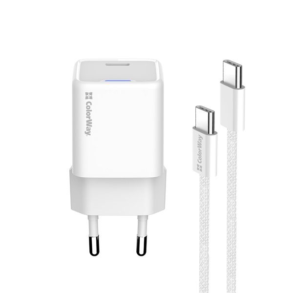 COLORWAY AC töltő GaN Mini CW-CHS056PDC-WT 35W PD port PPS USB-C fehér kábel Type-C
