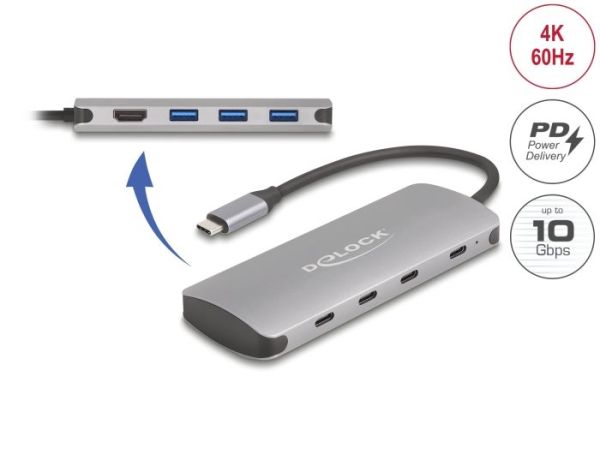 DeLock 7 Port USB 10 Gbps Hub and 4K HDMI output with USB Type-C connection and PD 3.0 90 Watt