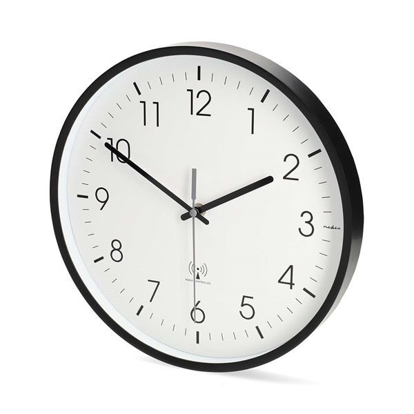 Nedis CLWA6226BK rádióvezérelt óra, 30 cm átmérő,  műanyag, csendes szerkezet