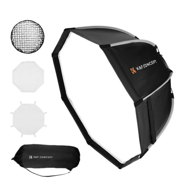 K&F Concept 55cm átmérőjű, octagonal softbox, gyorscsatlakozás, méhsejt rács, Bowens csatlakozás