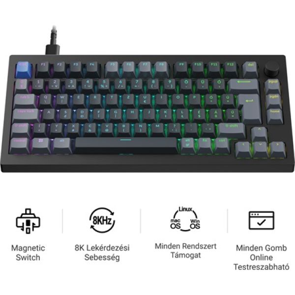 Keychron J8 HE 8K USB magyar Ultra-fast Lime Magnetic mechanikus billentyűzet fekete