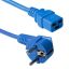 ACT Powercord mains connector Schuko CEE 7/7 male (angled) - C19 IEC 60320 0,6m Blue