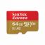 Sandisk 64GB microSDXC Class 10 U3 V30 A2 Extreme + adapterrel