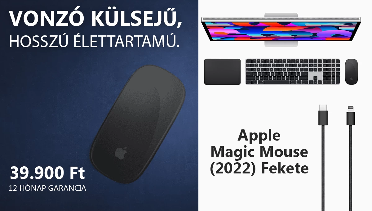  Apple Magic Mouse (2022) - Fekete - Multi-Touch felület